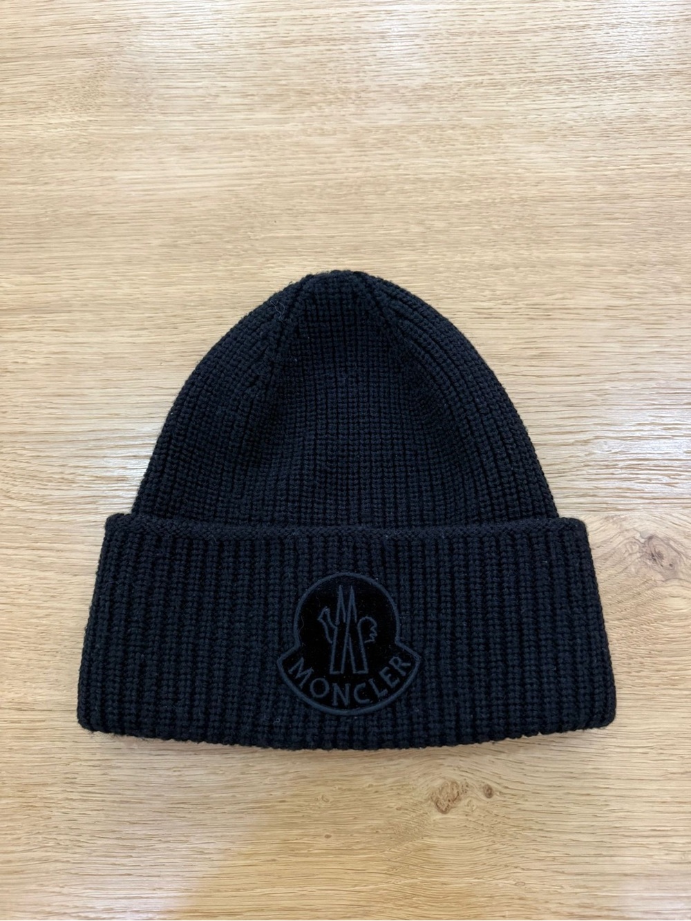 Moncler Wool Embroidered Black Beanie